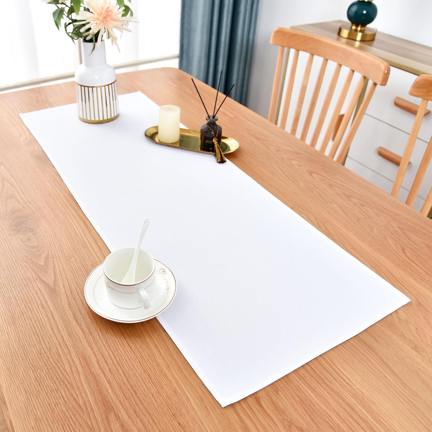 Farmhouse White Table Runner Small Short Table Runners 36 Inches Coffee Table Runner for Dresser Living Room Bedroom Holiday Party Banquet 12X36 Inch