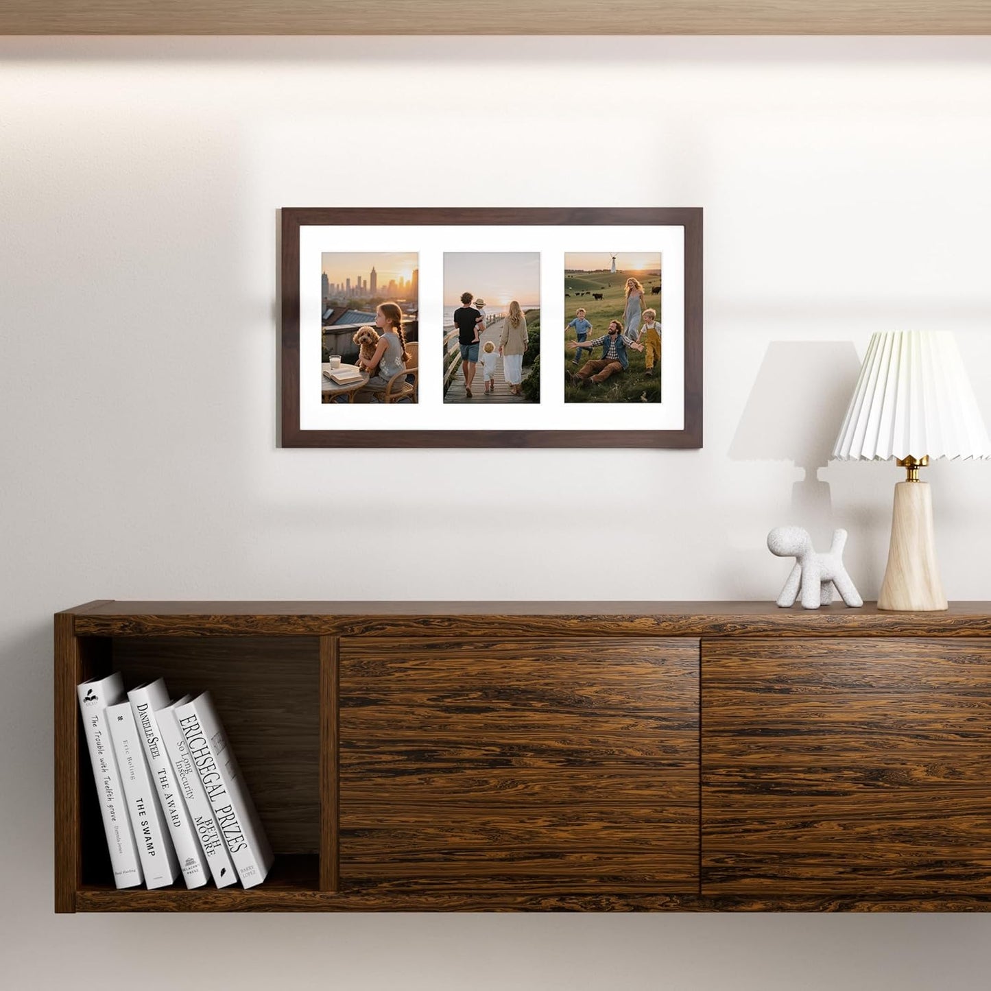 Vittanly 8x14 Picture Frames Collage, Displays 3Pcs 4x6 Pictures with Mat, Collage Picture Frame for Horizontal or Vertical Display, Brown, 1 Pack