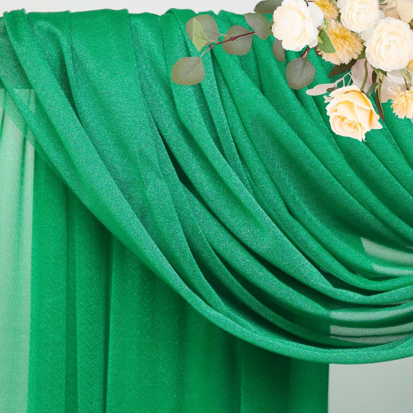 Wokceer Wedding Arch Draping Fabric 6 Panels 28.7" x 20FT Emerald Green Drapes Sheer Fabric Backdrop Arch Draping Fabric for Wedding Ceremony Birthday Party Bridal Shower Decoration