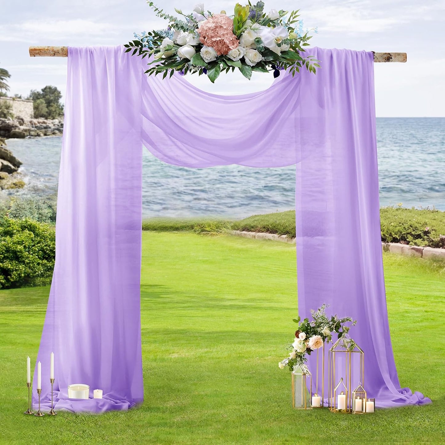 SiinvdaBZX 2 Panels Wedding Arch Draping Fabric 30" x 240' Lavender Purple Sheer Chiffon