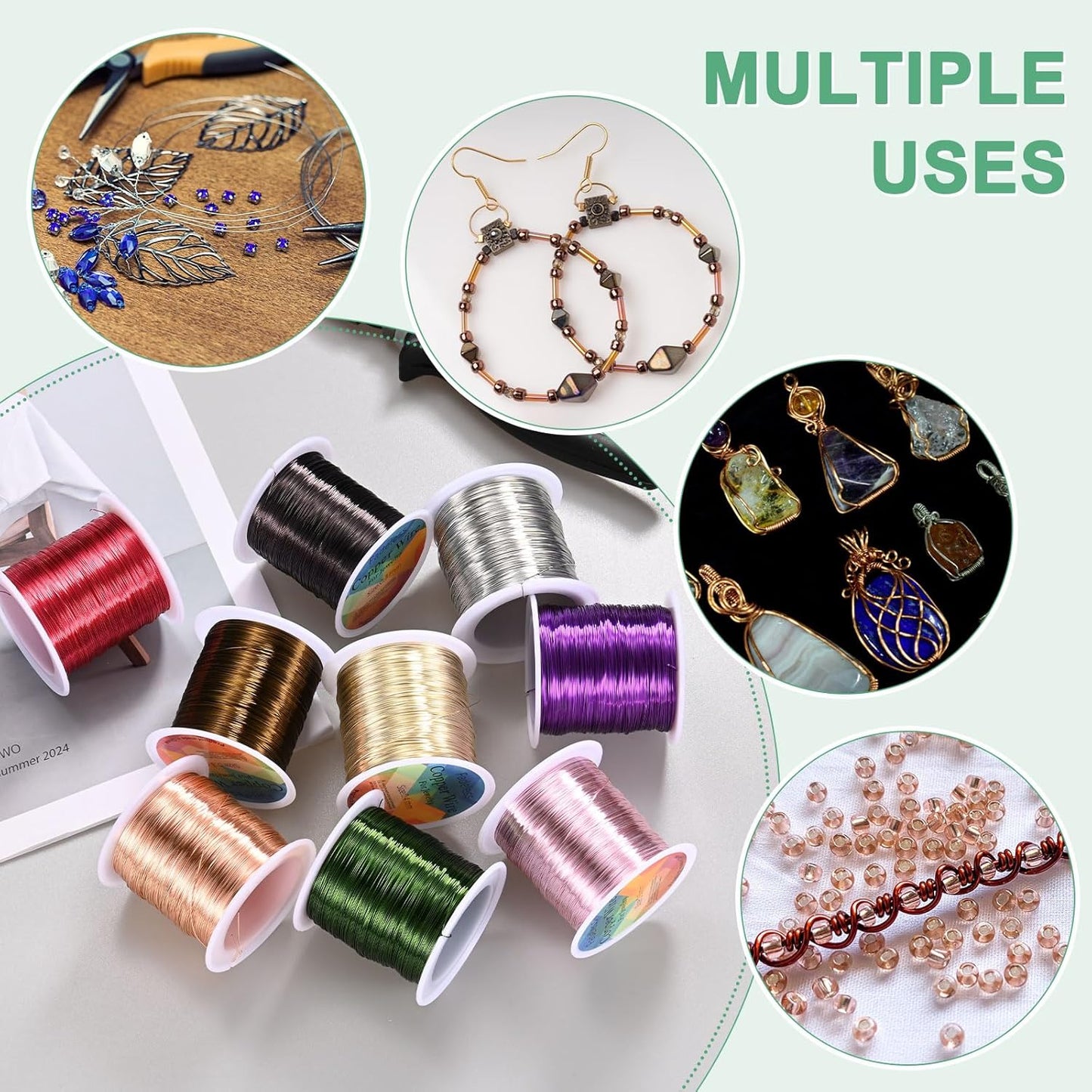 2-Rolls 0.4mm Jewelry Wire, 26 Gauge 328FT Craft Wire Copper Beading Wire for Jewelry Making/Planting/Weaving/DIY Crafting, Soft Metal Wires [100M, Light Golden]