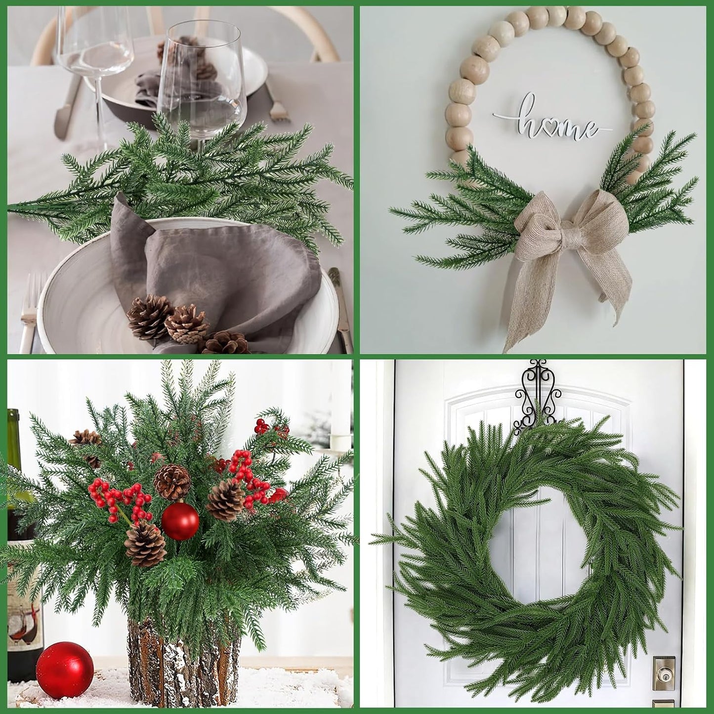 24 Pcs Christmas Norfolk Pine Branches, Artificial Pine Christmas Stems Real Touch Faux Greenery Pine Picks for Vase DIY Garland Wreath Home Indoor Outdoor Decoration