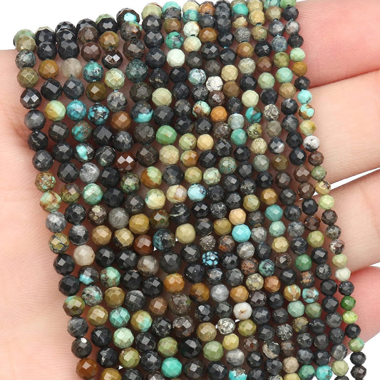 Song Xi 120pcs 3mm Natural African Turquoise Gemstone Beads Faceted Round Loose Stone Beads for Jewelry Making
