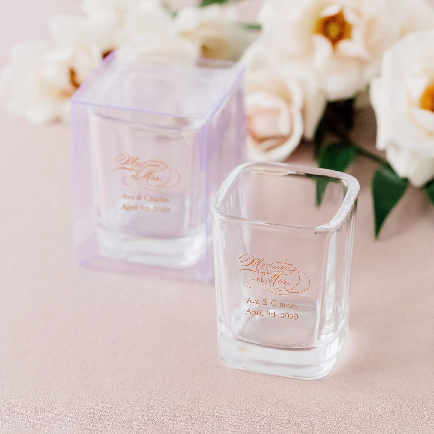 WEDDINGSTAR Personalized 2oz Square Shot Glass Customizable Full Color Print - 48 pack