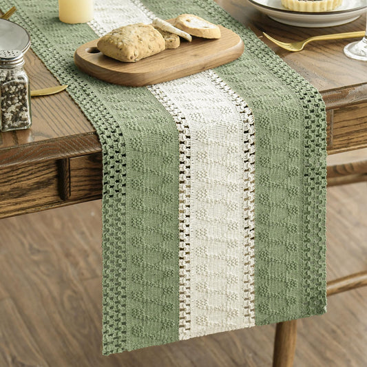 Artoid Mode Light Green Farmhouse Rustic Table Runner, Seasonal Hollow Kitchen Dining Table Decoration for Home Party Decor 12x48 Inch