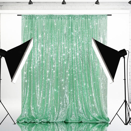 Eternal Beauty Mint Green Sequin Backdrop, 4x7 Ft Glitter Background Curtains for Shimmer Photography Party Wedding Birthday Back Drop Decor