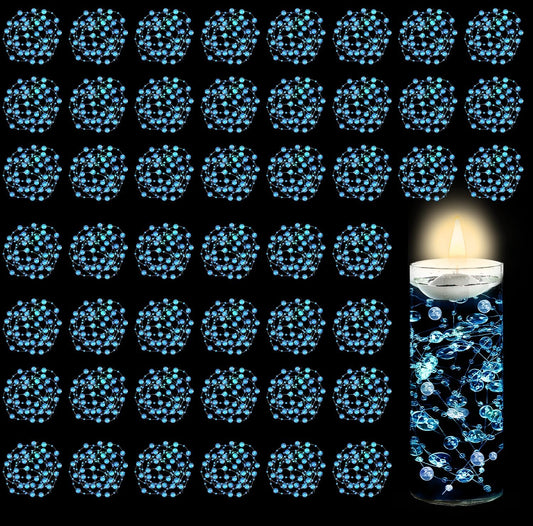 50 PCS Artificial Floating Beads for Centerpieces & Vase Fillers - Transparently BlueAB 8+3mm String Beads, Faux Pearl Strings for Wedding, Party, Crafts, and Home Decoration