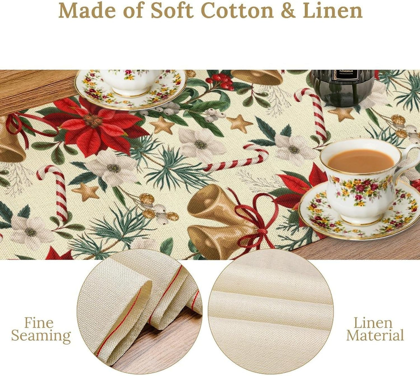 Christmas Table Runner, Seasonal Winter Xmas Holiday Kitchen Dining Table Decoration for Home Party Decor 13x108 Inch