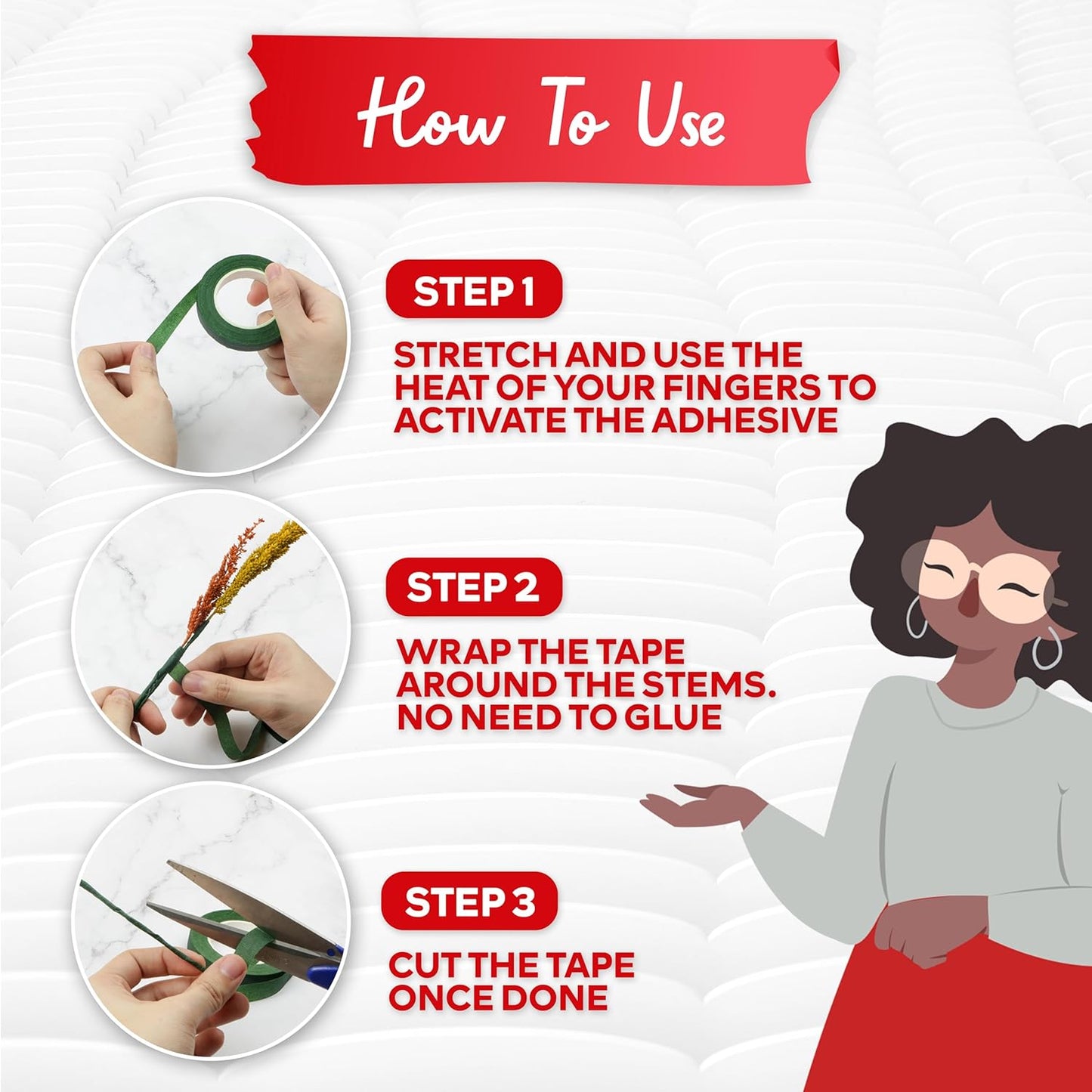 XFasten Wide Floral Tapes for Bouquet 1/2-Inch x 30 Yards - Dark Green (2-Pack) Bouquet Stem Wrap Tape for Florist – Waterproof Boutineer Tape for Flower Stem Wrap and Craft Adhesive