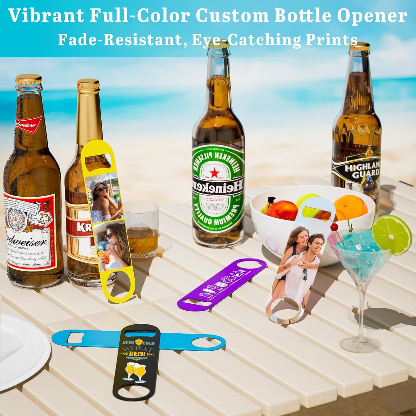 5-100 Custom Bottle Opener, Personalized Bottle Opener Stainless Steel with Customized Photo/Text in Full Color Printing, Colorful Beer Opener for Bar, Restaurant, Party, Wedding Favors (TWO PHOTO)