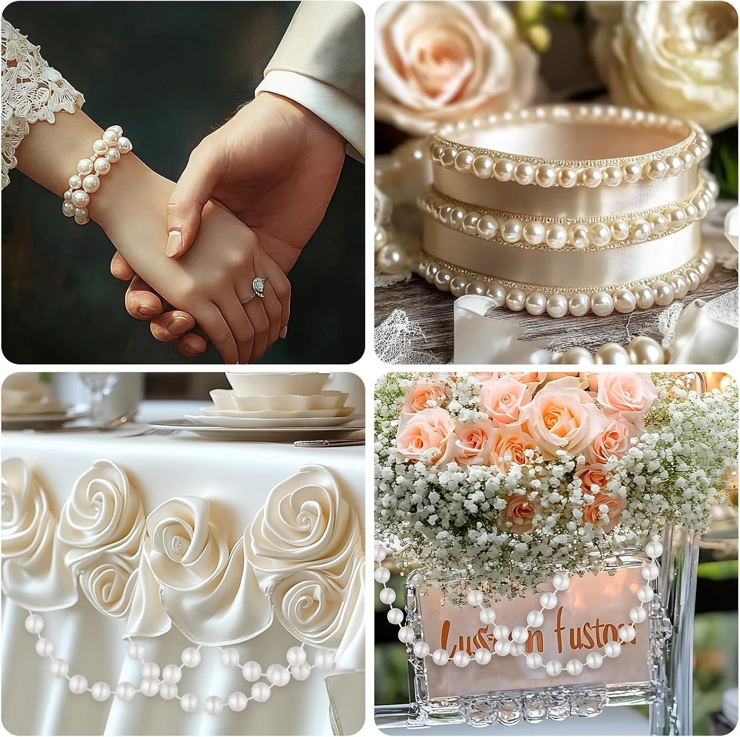 33 Feet Faux Pearl Beads Garland 10mm Craft String Pearls for Wedding Centerpiece Christmas Tree and Flowers Decoration DIY(White)