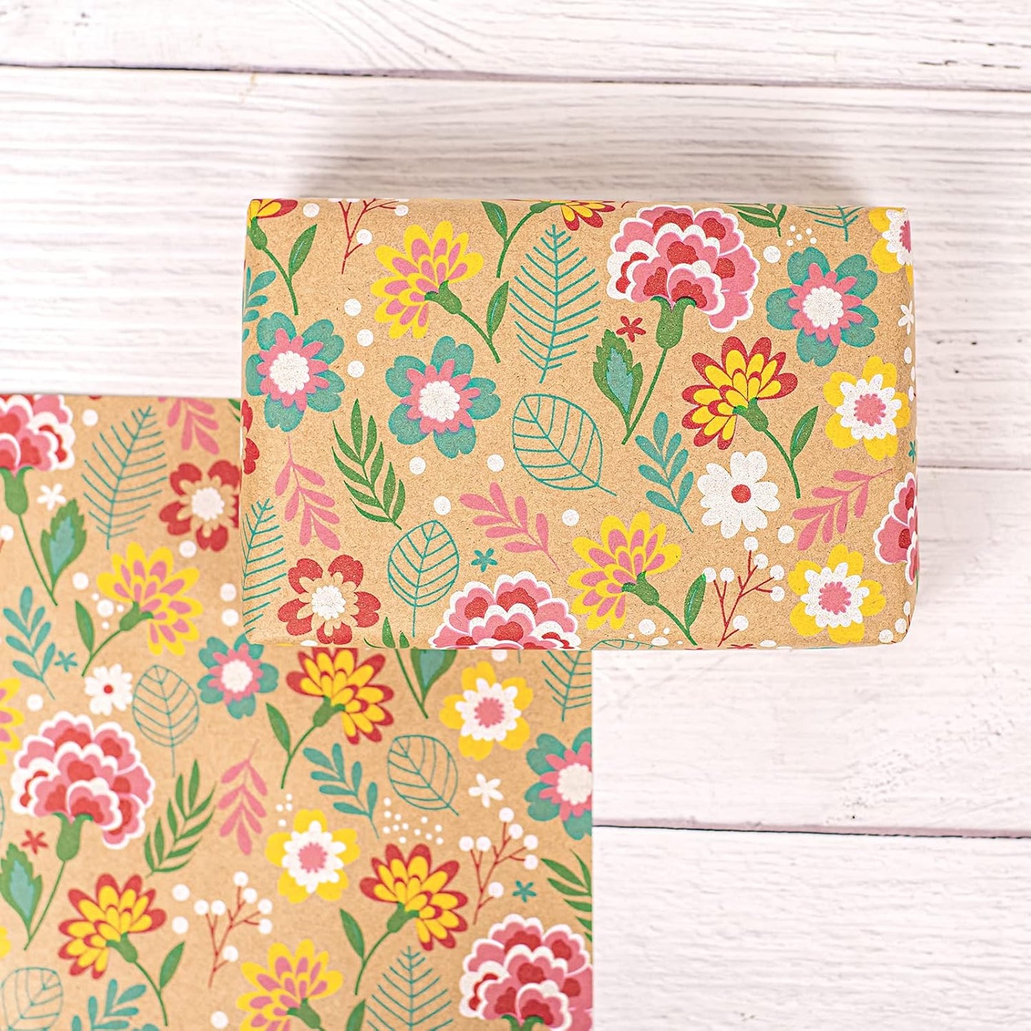 RUSPEPA Kraft Wrapping Paper Roll - Mini Roll - Carnation Design Great for Mother's day, Birthday, Party, Anniversary - 17 Inches X 32.8 Feet