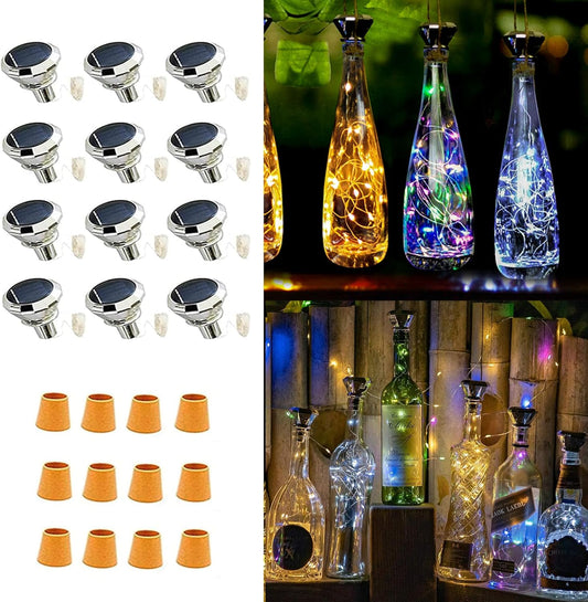 Upgraded 12 Pack Diamond Solar Wine Bottle Lights, 20 LEDs Waterproof Copper Light, Bottle Light Fairy Cork String Lights for Yard Patio Decor, DIY Birthday Gift for Mom Grandma Friend(3 Colors)