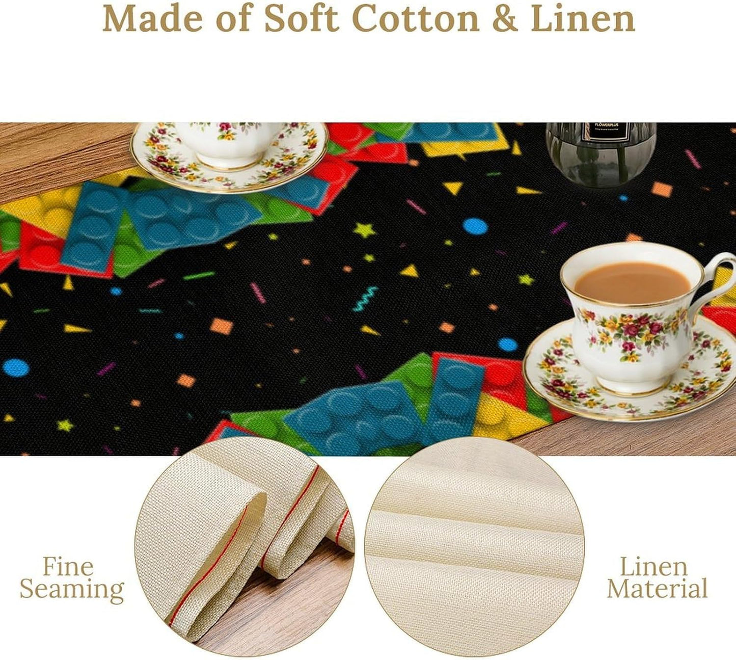 Building Blocks Table Runner Party Celebrating Colorful Blocks Table Runner for Kids Teens Bedroom Living Room Kitchen Birthday Party Decor Table Runner 13x108 Inch