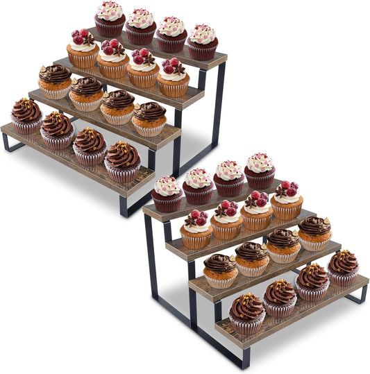 Wooden Cupcake Stand, 4 Tier Rustic Cupcakes Stands, Stepped Cupcake Ladder, Wood Display Stand Riser Shelf for Desserts, Perfume, Spice, POP Firgures and Collections