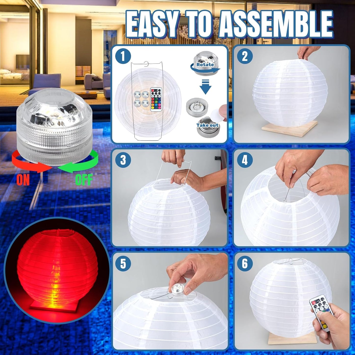 Floating Lanterns LED Pool Lights,IP68 Waterproof Pool Lights That Float ,13 Color Changes by Remote Control for Pool Decor,Outdoor Party,Wedding (4Pcs-14 inches)