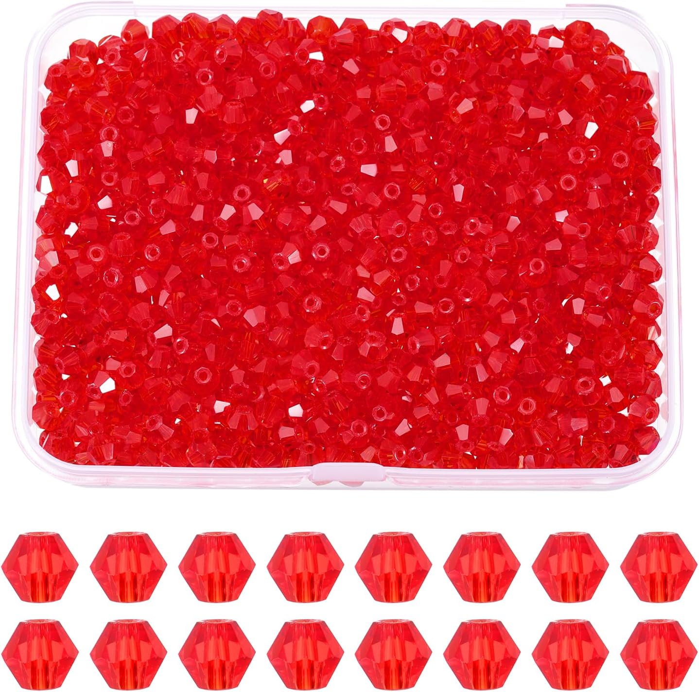 PATIKIL 1000pcs 4mm Bicone Glass Crystal Beads, Faceted Glass Spacer Beads with Box for Jewelry Making Bracelet Necklace Earrings DIY Suncatcher Craft, Dark Red