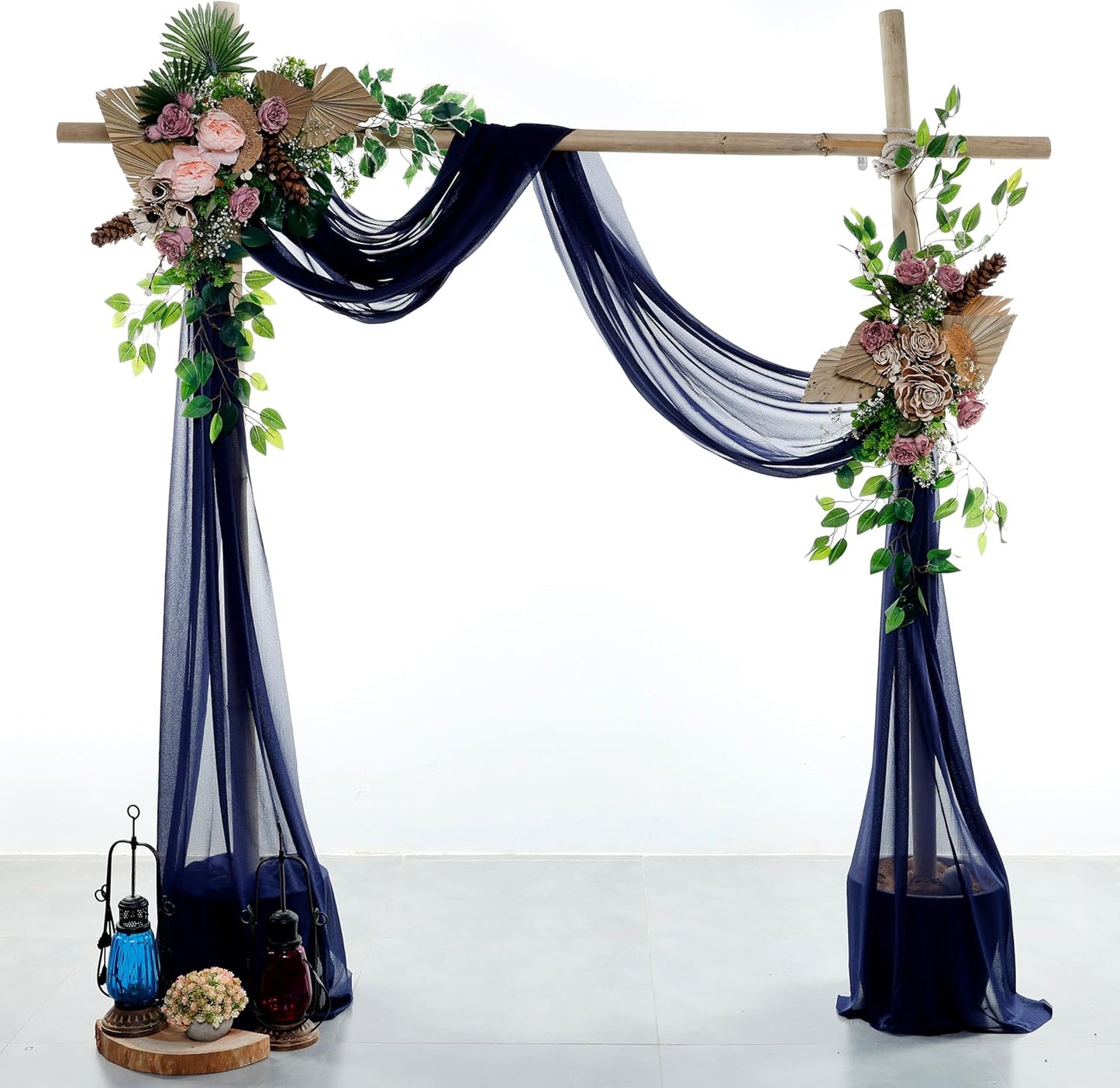 VDS Pack of 1 Panel (30 Inch X 50 Feet) Wedding Arch Draping Fabric Sheer Chiffon Fabric Drapery for Wedding Ceremony Reception Swag Backdrop Canopy Chuppah ARBO Altars Decoration (Navy Blue)