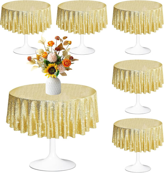 6 Pcs Gold Sequin Tablecloth 50 Inch Gold Round Tablecloth Overlay Round Table Cloth Golden Glitter Sequin Table Covers for Wedding Birthday Parties Holiday Banquet