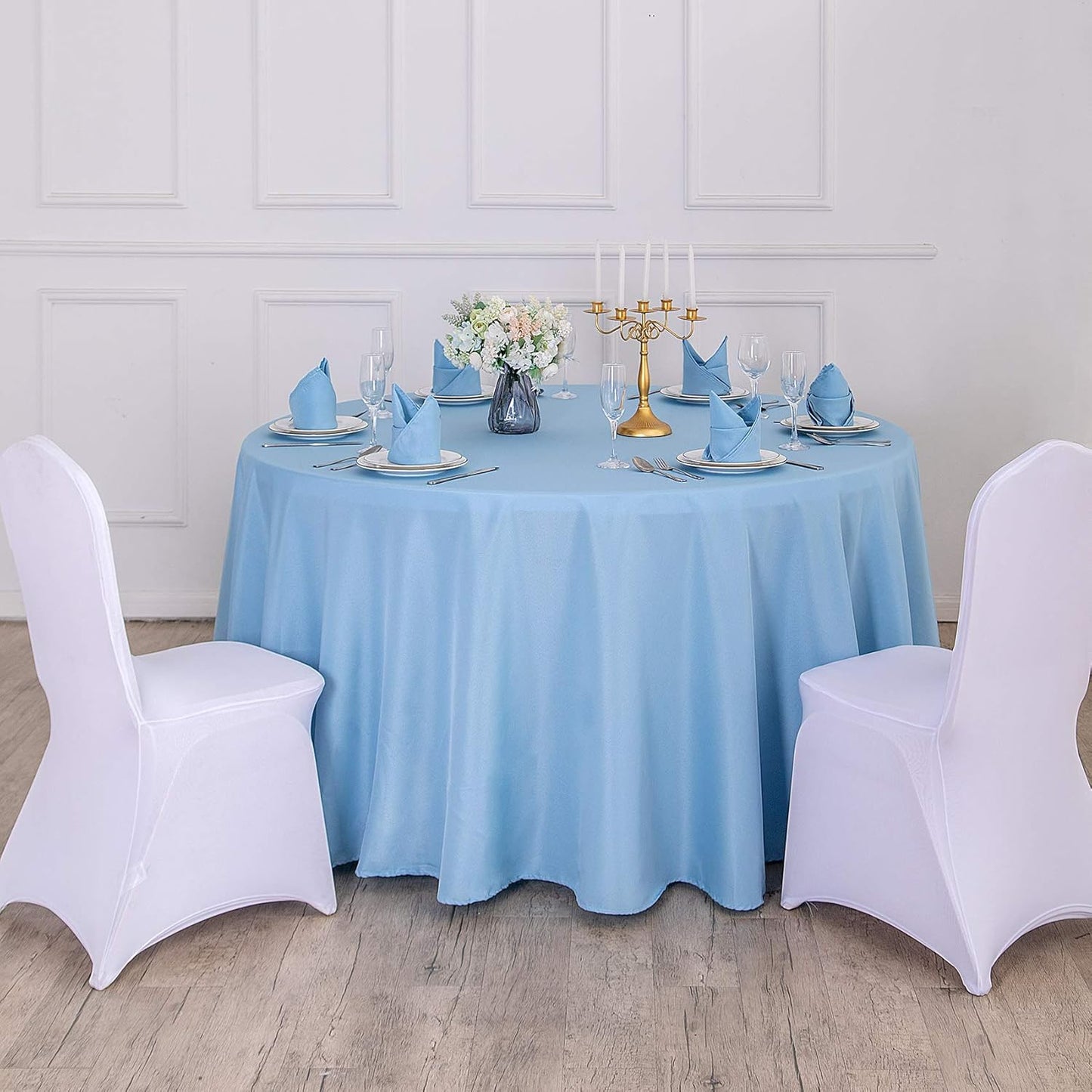 120 inch Round Tablecloth Washable Polyester Table Cloth Decorative Table Cover for Wedding Party Dining Banquet（120 inch,Blue Mist）