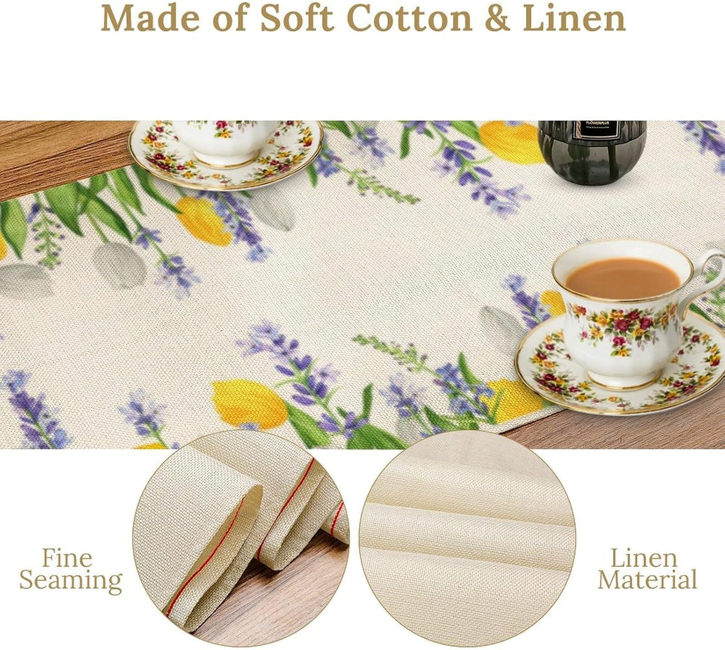 Floral Tulip Lavender Table Runner, Spring Watercolor Flower Plants Nature Butterfly Table Runner for Kitchen Dinner Living Room Home Party, 13x90 Inch