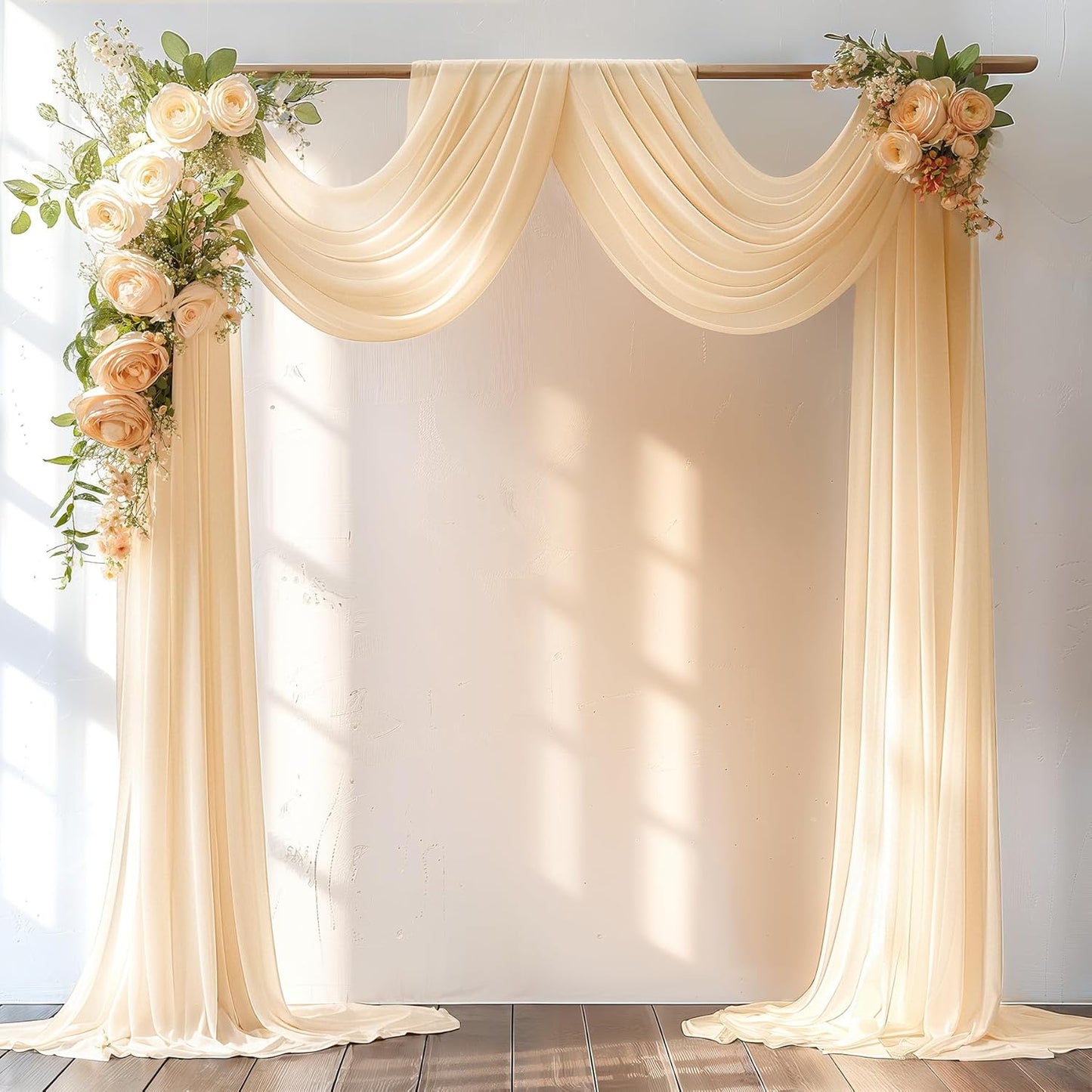 Champagne Wedding Arch Draping Fabric 1 Panel 30'' x 20FT Champagne Drapes Sheer Fabric Backdrop Arch Draping Fabrics for Wedding Ceremony Birthday Party Bridal Shower Decoration