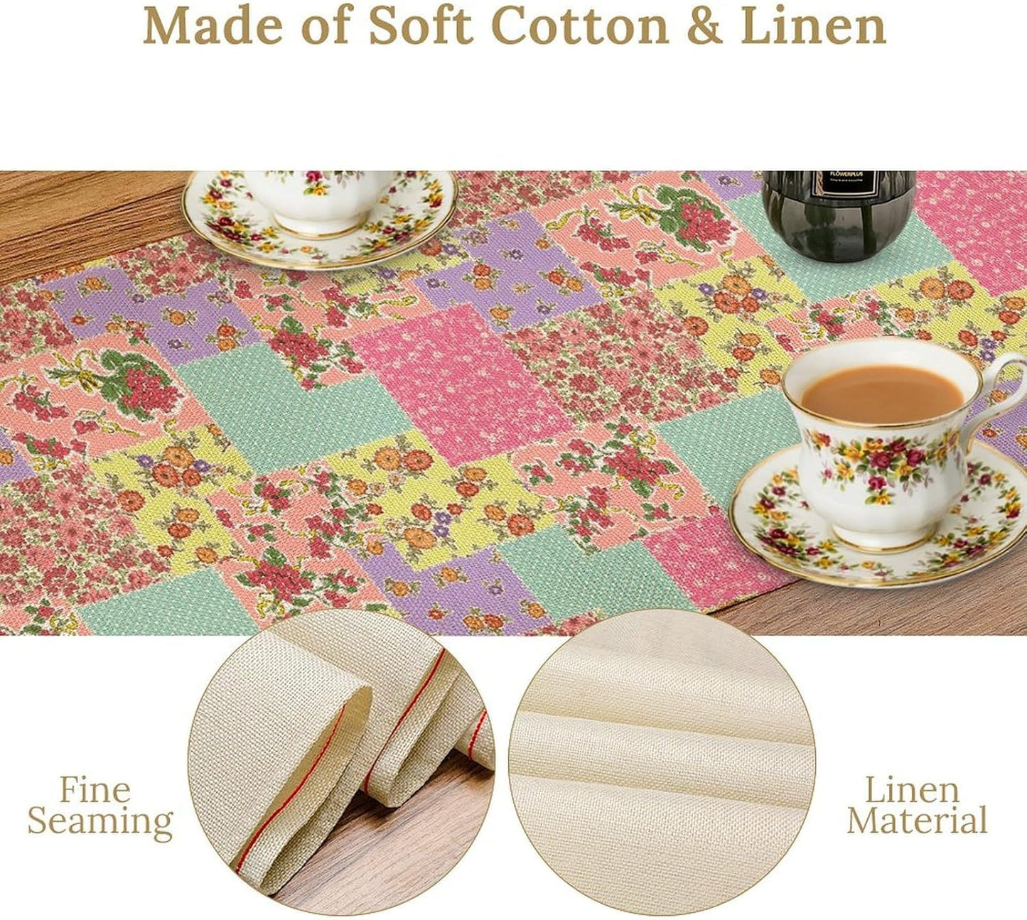 Boho Patchwork Table Runner, Vintage Farmhouse Colorful Wildflowers Bohemian Paisley Flower Table Center Decor for Home Kitchen Dining Patio Holiday Party Indoor Table Decorations, 13"x36" Inch