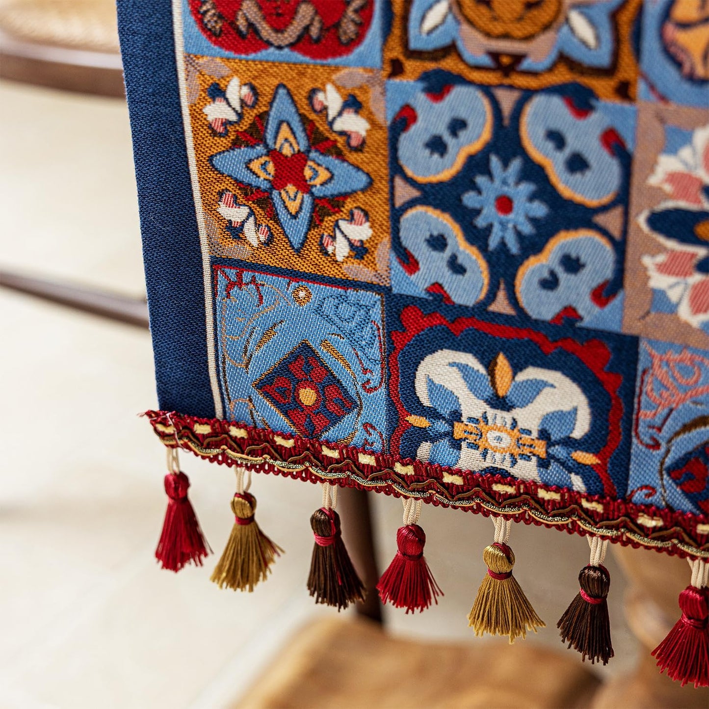 13×72 Inch Table Runner, Retro-Luxury Tassels Series for Kitchen Dining Table Holiday Decoration (Ethnic Blue)