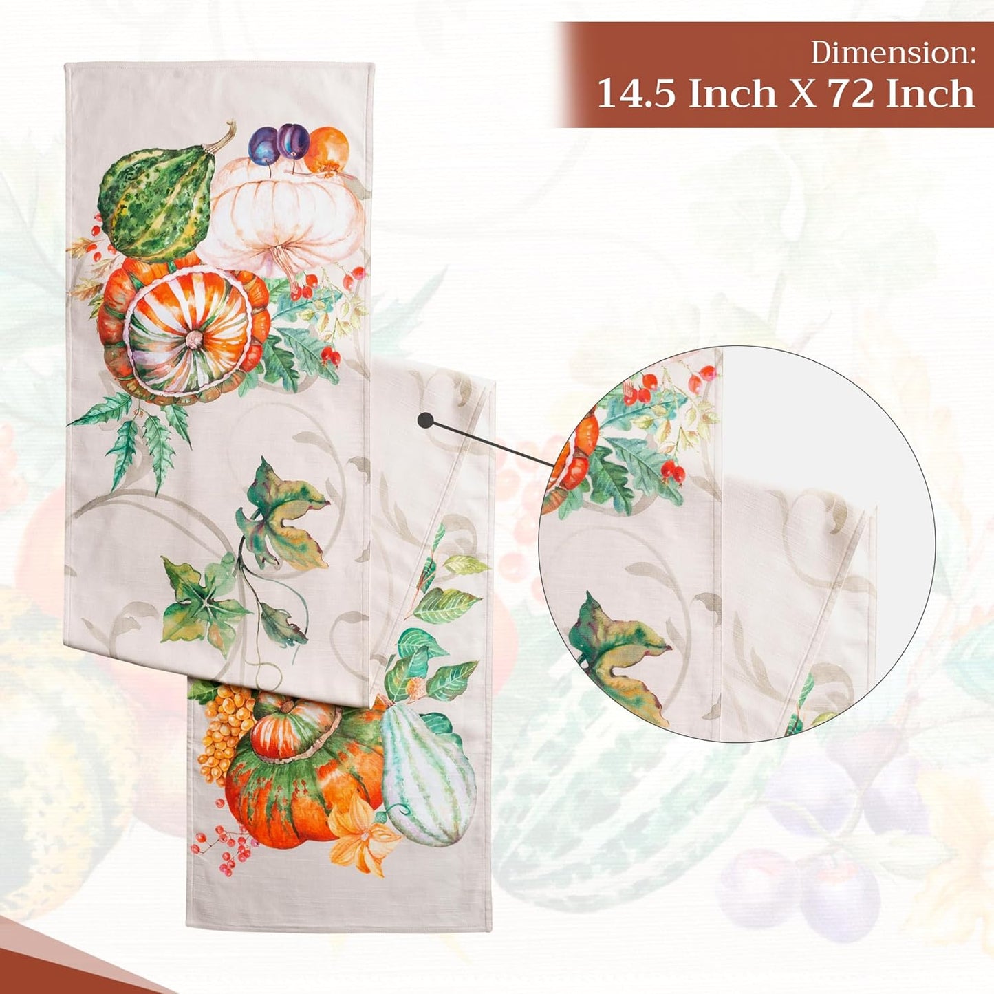 Maison d' Hermine Table Runner 100% Cotton Double Layer Table Runners 72 inches Long for Thanksgiving Christmas Decorations Home Kitchen Dining Party Wedding (Lumina, 14.5" x 72")