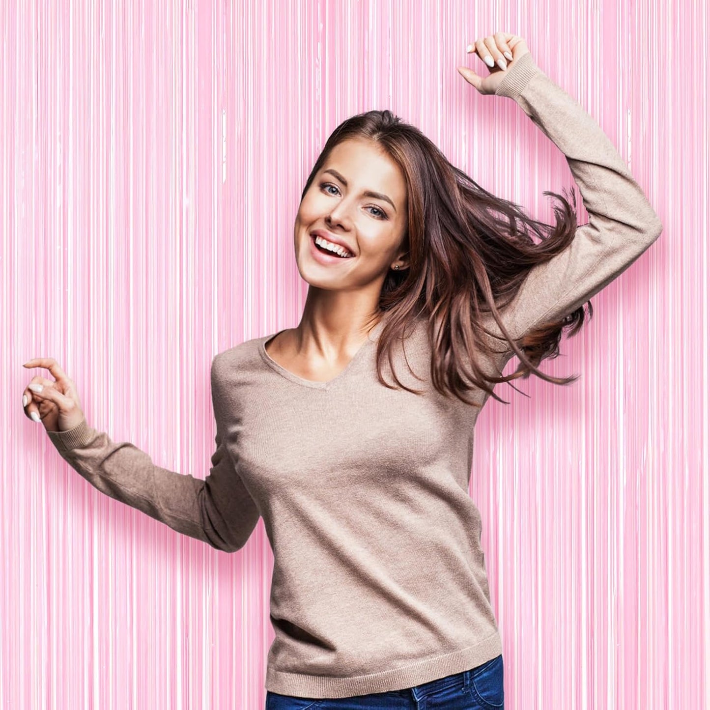 3 Pack 3.3 x 8.2 ft Pasel Pink Foil Fringe Backdrop Curtains, Tinsel Streamers Birthday Party Decorations, Fringe Backdrop for Graduation, Baby Shower, Gender Reveal, Disco Party