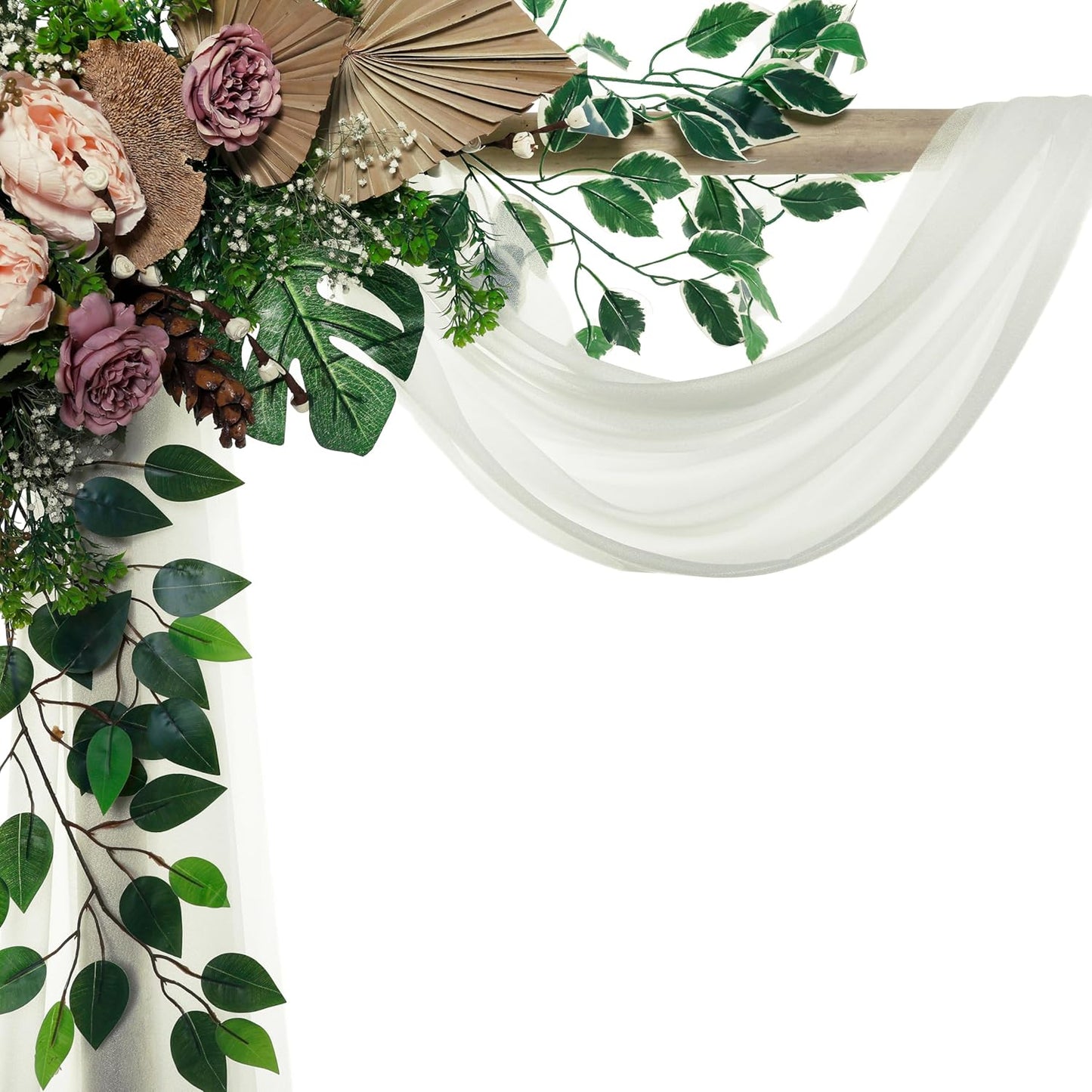 VDS Pack of 1 Panel (30 Inch X 30 Feet) Wedding Arch Draping Fabric Sheer Chiffon Fabric Drapery for Wedding Ceremony Reception Swag Backdrop Canopy Chuppah ARBO Altars Decoration (Ivory)