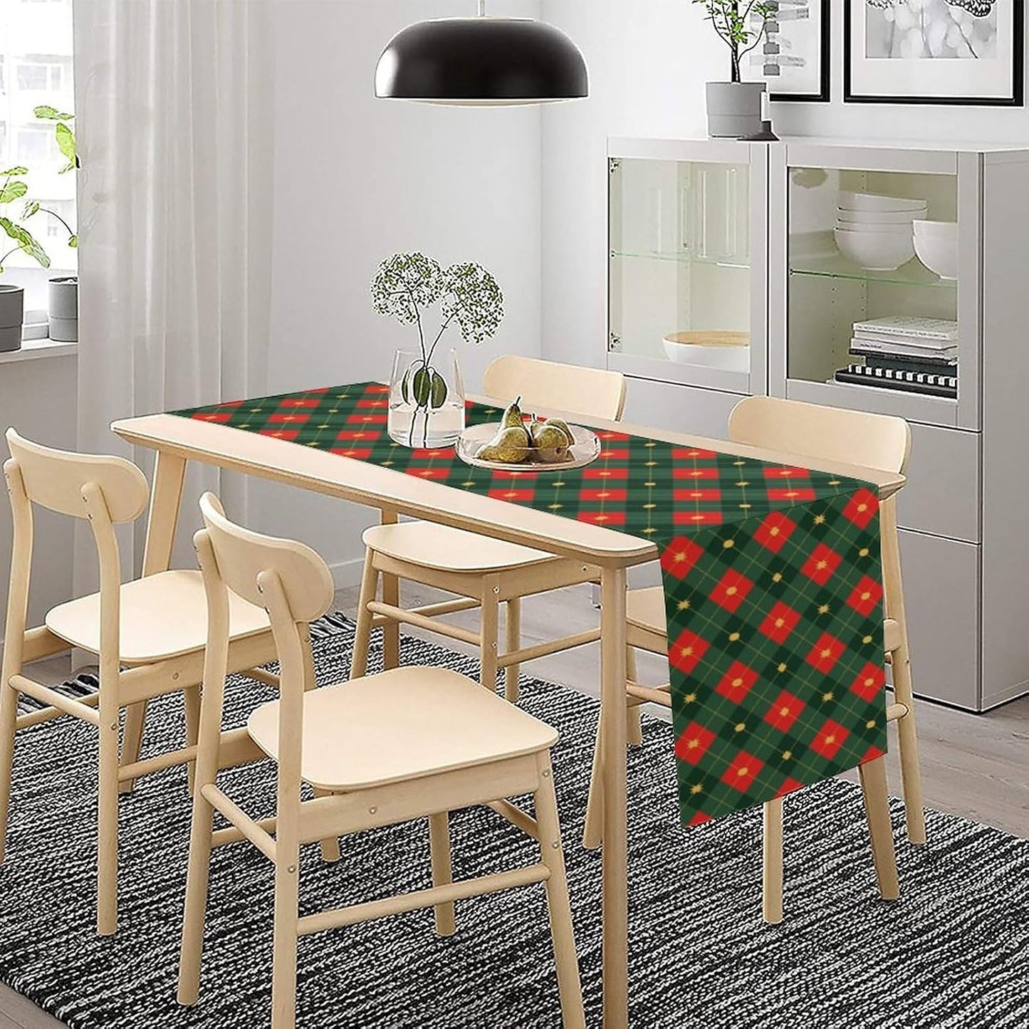 Christmas Table Runner,Green Red Xmas Plaid Table Cloth Kitchen Dining Table Decoration for Home Party Decor 13x70 Inch
