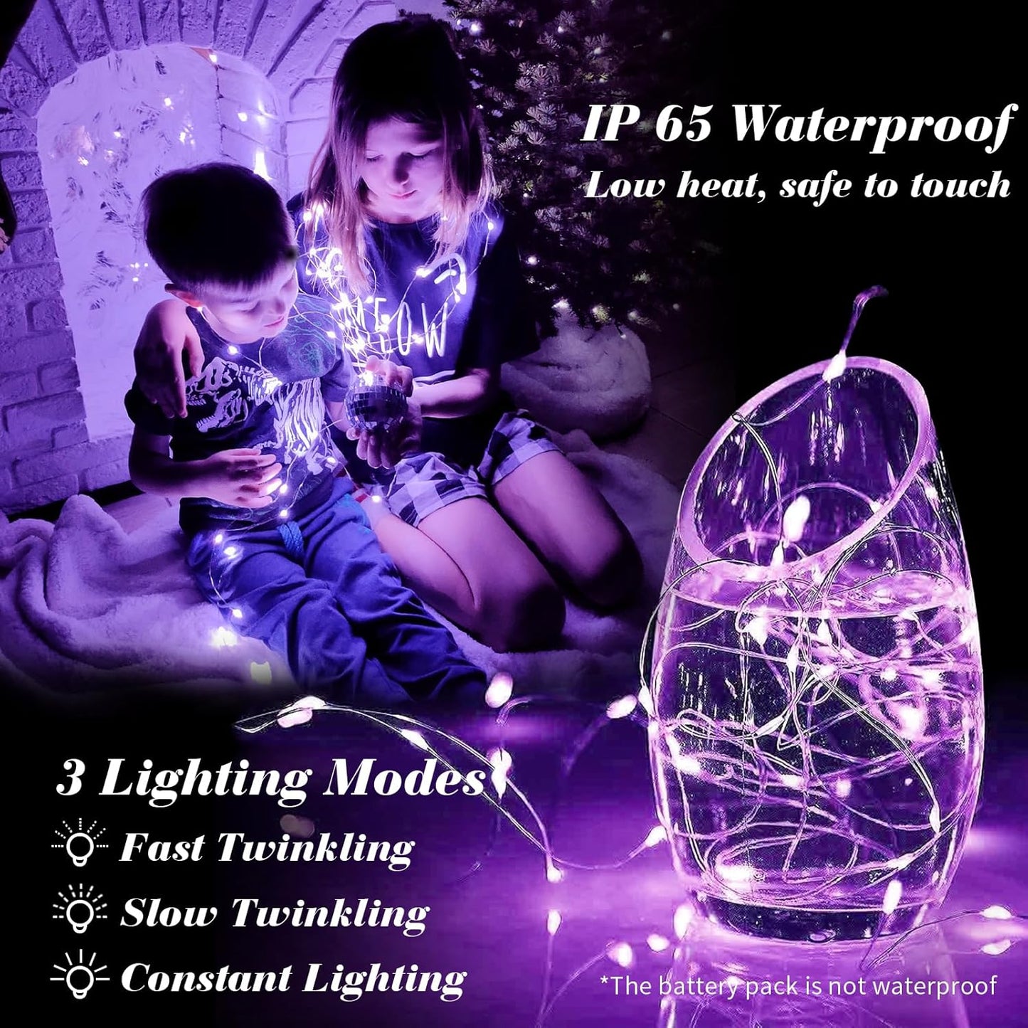 ZGWJ 8 Pack Fairy Lights Battery Operated, 7ft 20 Mini LED Fairy String Lights Silver Wire 3 Modes for DIY, Parties, Wedding, Bedroom, Halloween Christmas Decoration Purple