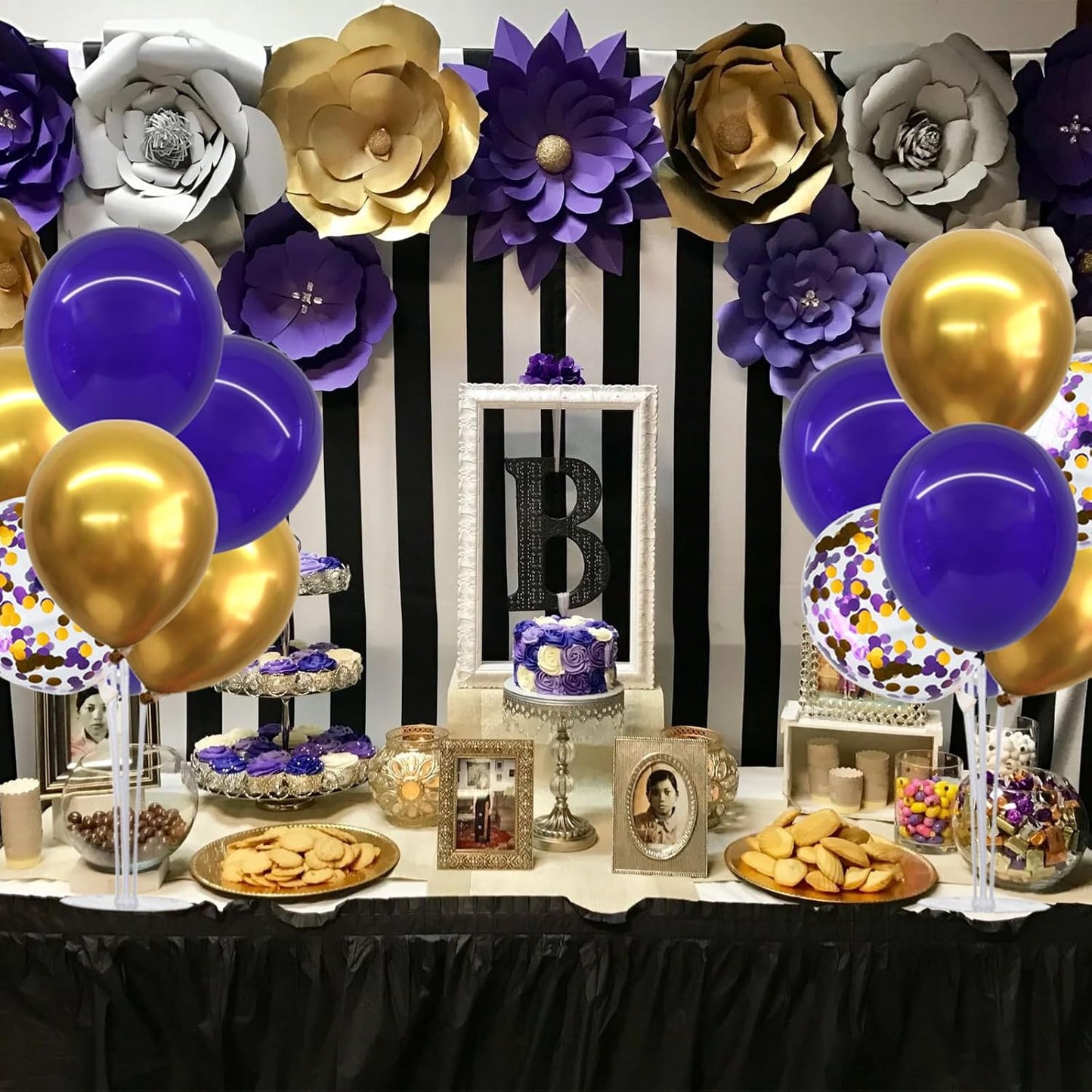 TONIFUL Purple Gold Balloon Centerpieces for Table,Balloon Stand Kit for Graduation Decoration 2025 Class of 2025 Party Decorations,New Year,Anniversary,Birthday Decorations (4 Set)