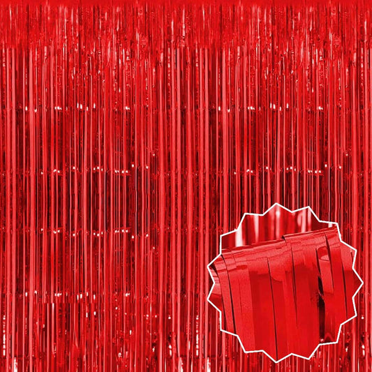 3 Pack Red Foil Fringe Curtains Backdrop, 3.28 x 9.8 Ft Metallic Streamers Tinsel Curtains Background for Photo Booth, Birthday, Halloween, Christmas, Thanksgiving, New Year Party Decorations