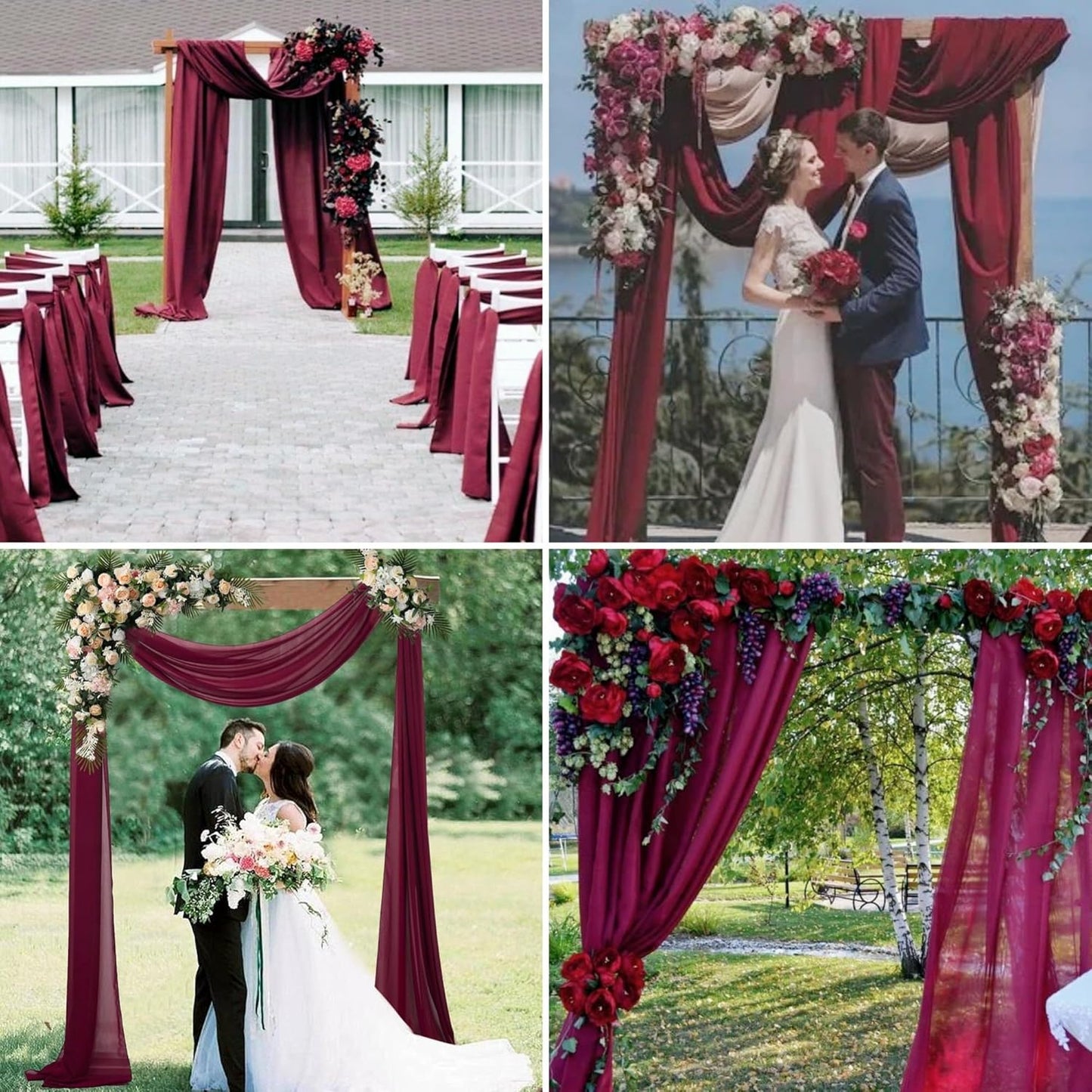 6 Panels Burgundy Wedding Arch Drapery 28" x20Ft Wedding Arch Draping Fabric Chiffon Fabric Drape Sheer Backdrop Curtain for Weddings Party Swag Ceremony Birthday Arbor Drapery Reception Ceiling Décor