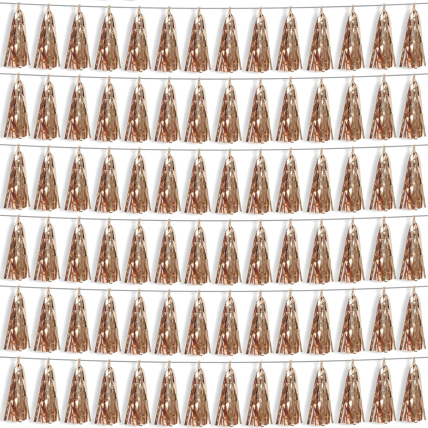 6P Champagne Gold Foil Fringe Metallic Tassel Streamers Banner Tassel Garland for Parade Floats, Bachelorette, Wedding, Birthday, Graduation, Christmas, Bridal/Baby Shower Party Decorations