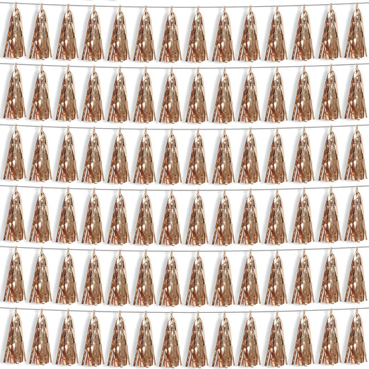 6P Champagne Gold Foil Fringe Metallic Tassel Streamers Banner Tassel Garland for Parade Floats, Bachelorette, Wedding, Birthday, Graduation, Christmas, Bridal/Baby Shower Party Decorations