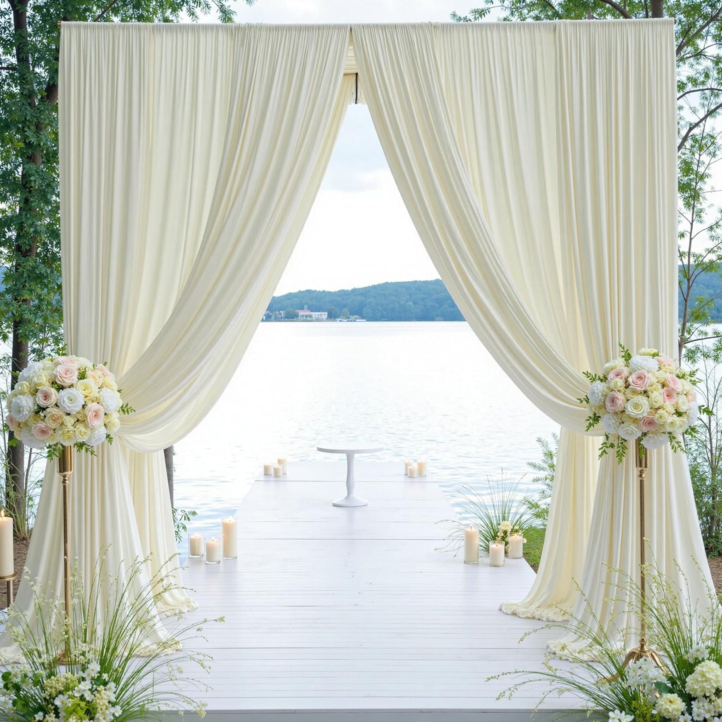 30×12ft Wrinkle Free Ivory Backdrop Curtain for Wedding Parties, 6 Panels 5×12ft Long Soft Silky Polyester Backdrop Drapes Cream Photo Back Drop Curtains for Party Photography Background Cloth