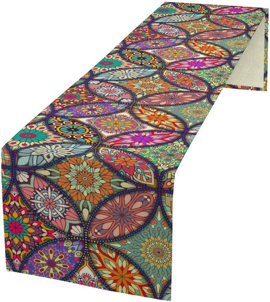 Boho Floral Table Runner,Colorful Flower Retro Bohemian Table Cloth Kitchen Dining Table Home Party Decoration 13x60 Inch