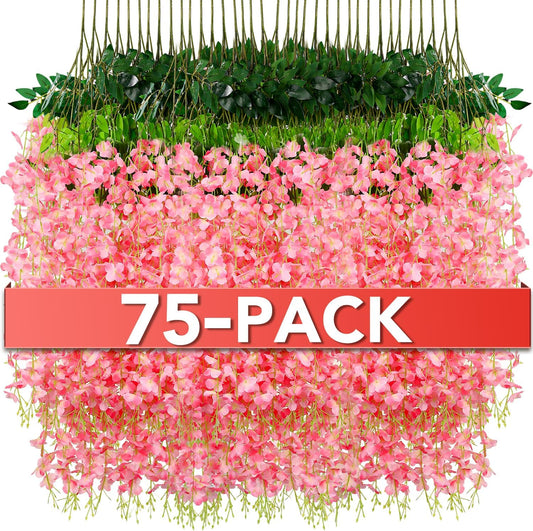 Wisteria Hanging Flowers,Fake Hanging Flowers,Wisteria artificiales Garland for Home Wedding Arch Floral Party Garden Ceremony Outdoor Decor,3.6 feet Long(75,Pink)