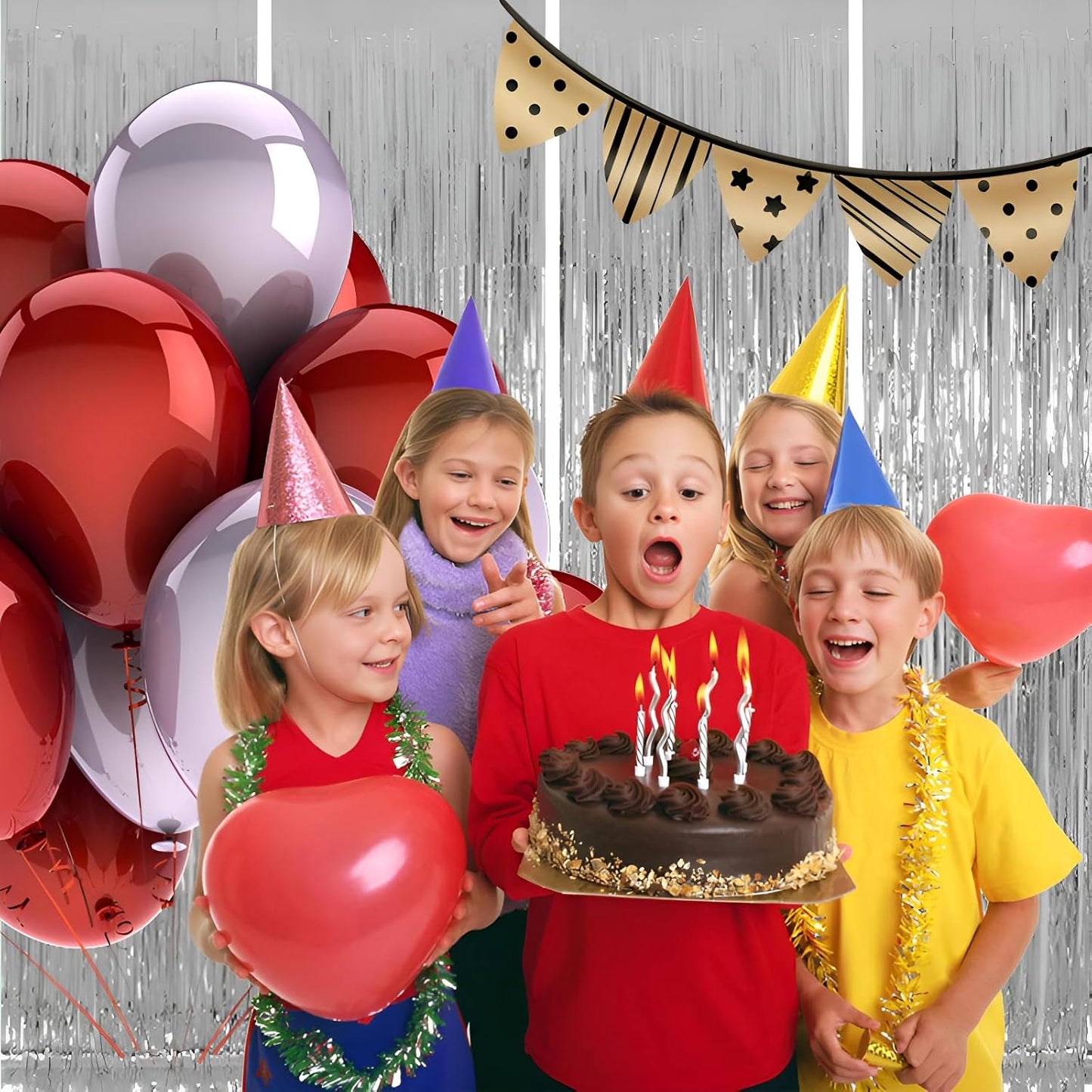 Keyali 4 Pack 3.3 * 8.3 ft Foil Curtain Metallic Tinsel Fringe Curtains Photo Booth Props Backdrop for Birthday Wedding Engagement Baby Shower Christmas Holiday Celebration Partyl,Silvery