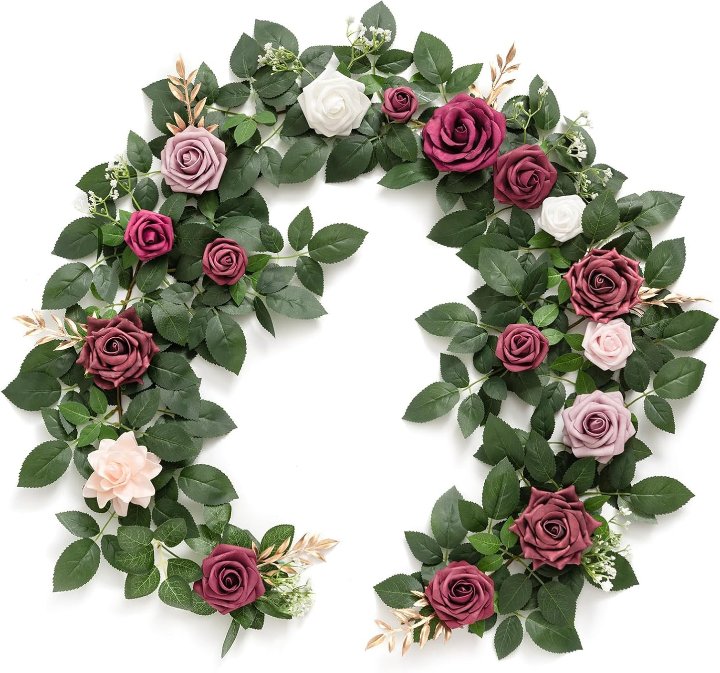Ling's moment 5FT Burgundy Artificial Flower Garland Dusty Rose Leaves Floral Garland Arch Flowers Vine for Wedding Party Backdrop Decor Mantel Home Table Centerpieces Wall Decorations