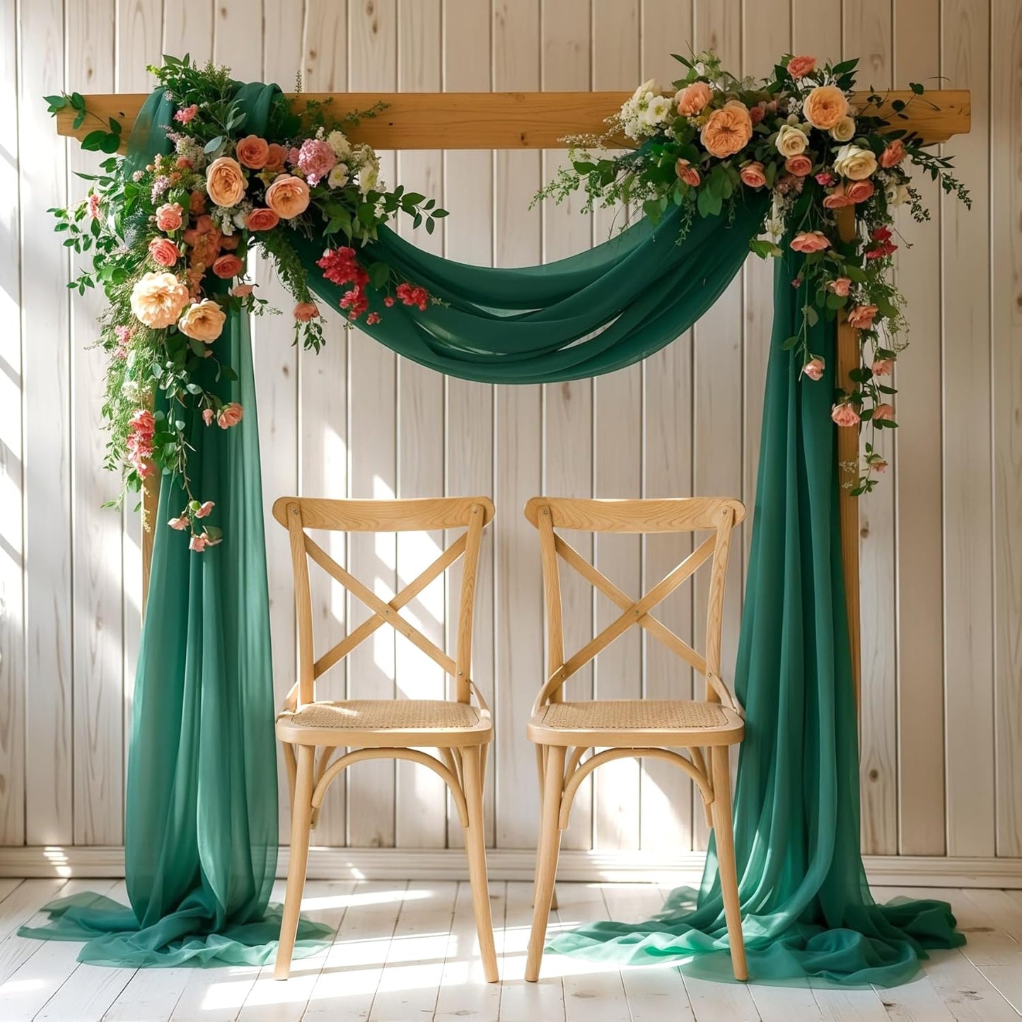 Wedding Arch Draping Fabric, 2 Panels 28" x 19Ft Emerald Green Arch Drapes Sheer Backdrop Curtain for Wedding Ceremony Party Ceiling Decor