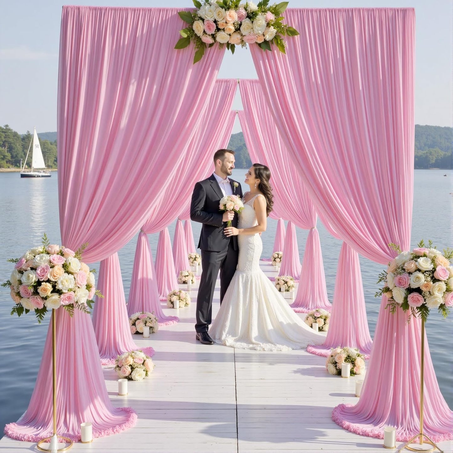 10×12ft Wrinkle Free Pink Backdrop Curtain for Wedding Parties, 2 Panels 5×12ft Long Soft Silky Polyester Backdrop Drapes Baby Pink Photo Back Drop Curtains for Party Photography Background Cloth