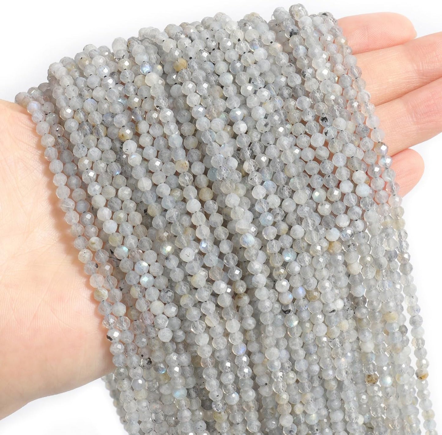 Song Xi 180pcs 2mm Natural Gray Labradorite Gemstone Beads Faceted Round Loose Stone Beads for Jewelry Making