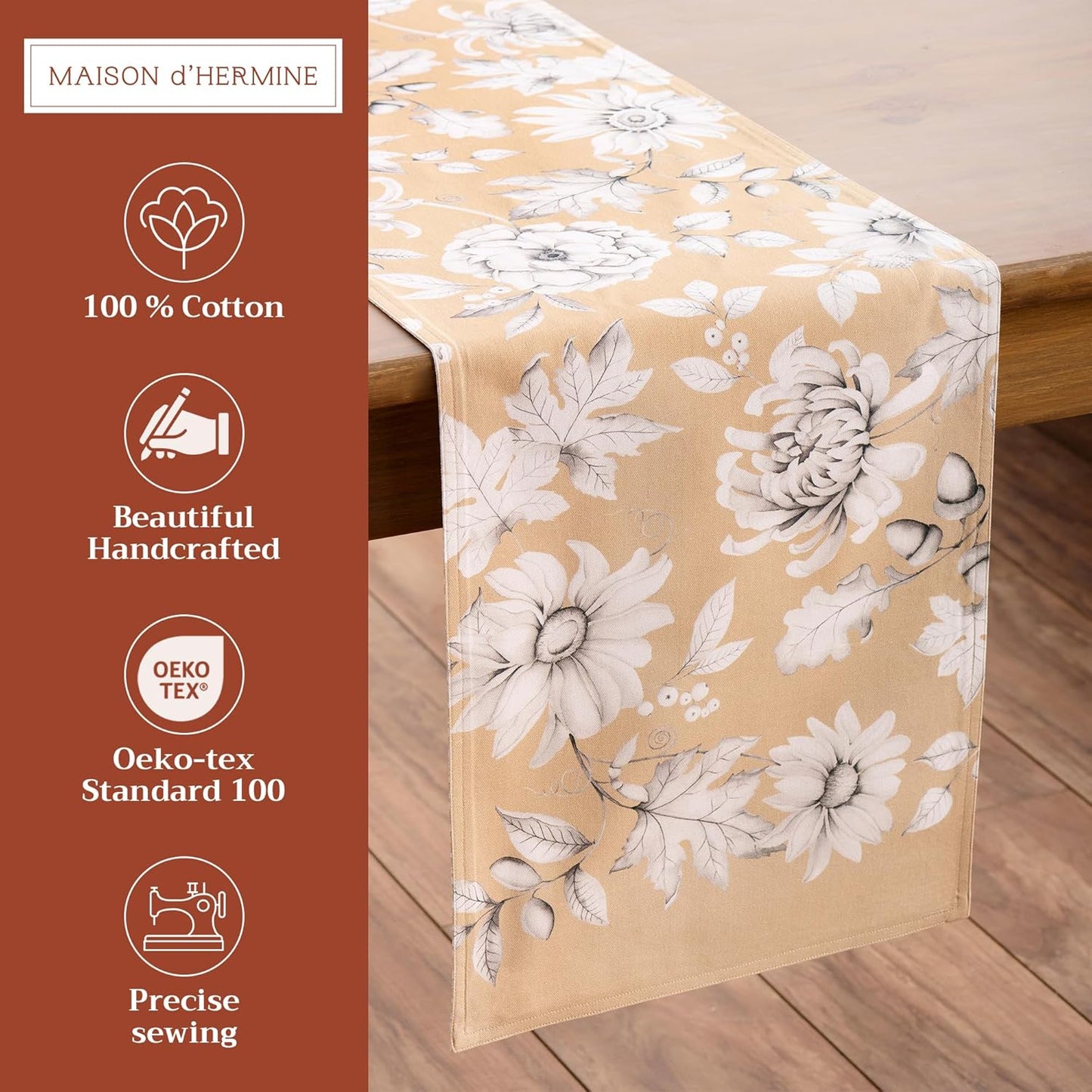 Maison d' Hermine Table Runner 100% Cotton Double Layer Table Runners 72 inches Long for Thanksgiving Christmas Decorations Home Kitchen Dining Party Wedding (Pretty Autumn, 14.5" x 72")