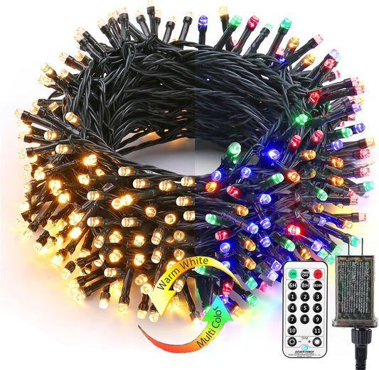 BrizLabs Christmas Lights, 180ft 500 LED Color Changing Christmas Lights with Remote Timer, 11 Modes Warm White & Multicolor LED Light String, Dimmable Decorative Xmas Light for Indoor Outdoor Tree