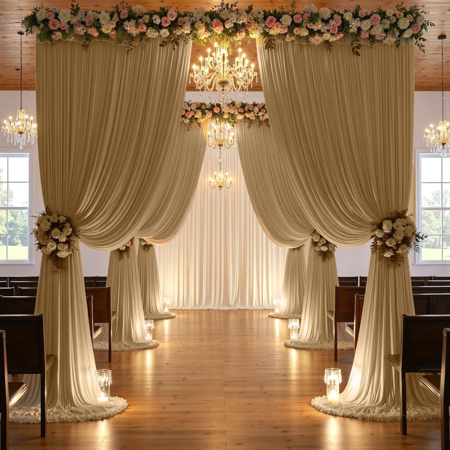 8 Panels Beige Backdrop Curtains for Party Background, Wrinkle Free Beige Photo Curtains Backdrop Drapes Back Drop Cloth for Wedding Birthday Photography Baby Shower Decor, 40ftx10ft