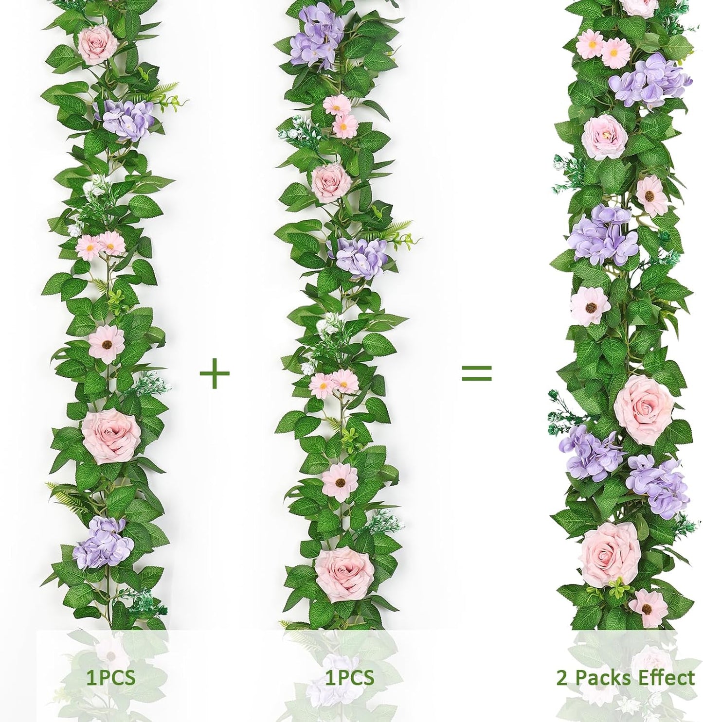 Dremisland 2PCS Artificial Rose Vine Fake Flower Garland 6FT Faux Silk Rose Hanging Vine Floral Garland Daisies Hydrangeas Ivy Vines for Wedding Party Wall Arch Garden Background Decor